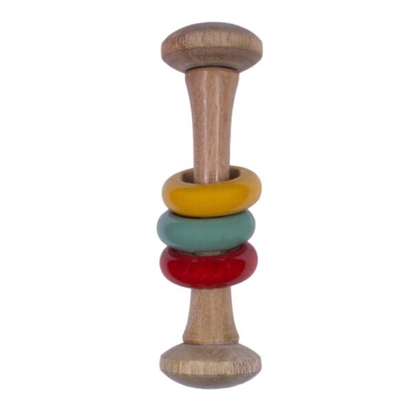 Handmade Wooden Rattle Dubbell with Rings for Baby Girl and Boy (0+ Years) | Neemwood Pastel Shade Rattle for Newborn | BPA Free | Non-Toxic Toy for Sensory Development - Image 6