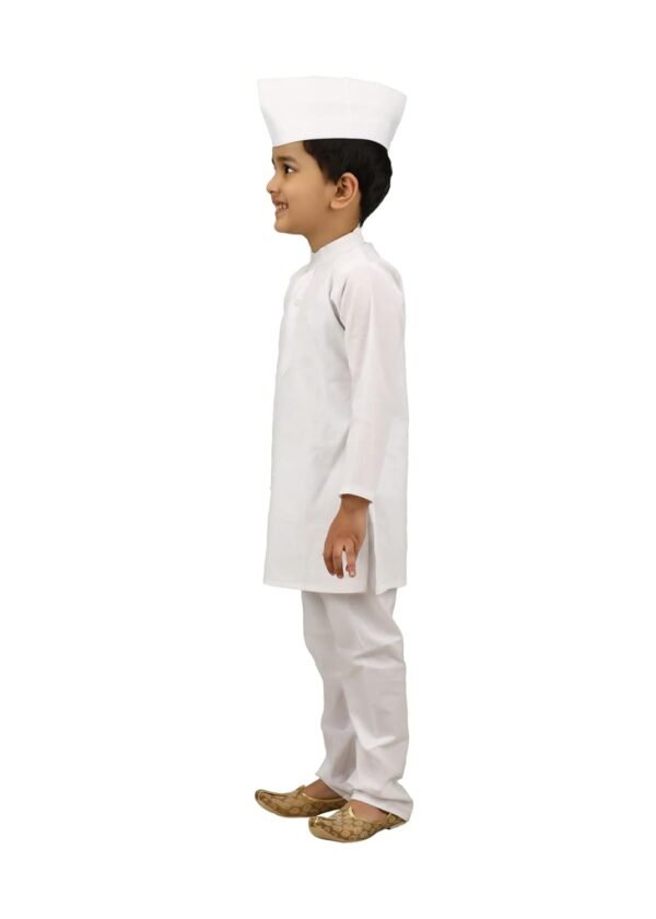 BookMyCostume Aam Aadmi Dabbawala Kids Fancy Dress Costume | Indian Politician Neta Ji Costume | Cotton | White | Maharashtra White Kurta Pyjama Dress for Boys & Girls - Image 4