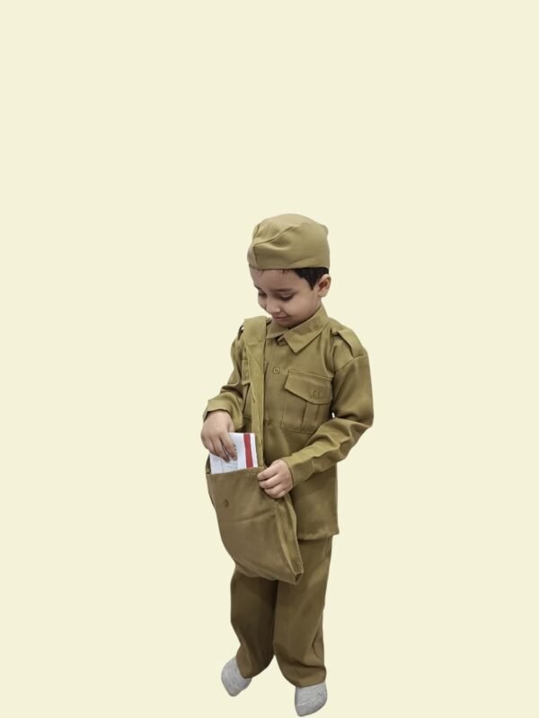 BookMyCostume Indian Postman Dakiya with Classic Khaki Cap and Bag Community Helper Kids Fancy Dress Costume - Image 5