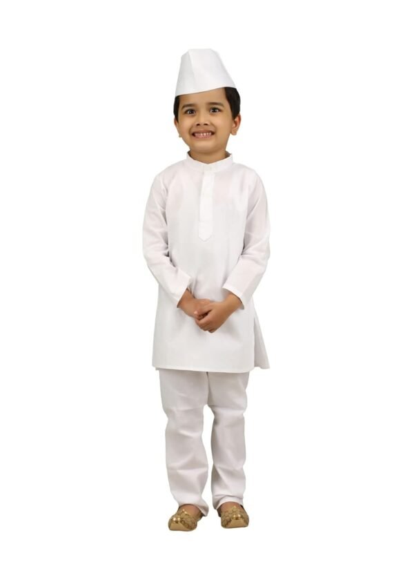 BookMyCostume Aam Aadmi Dabbawala Kids Fancy Dress Costume | Indian Politician Neta Ji Costume | Cotton | White | Maharashtra White Kurta Pyjama Dress for Boys & Girls - Image 6