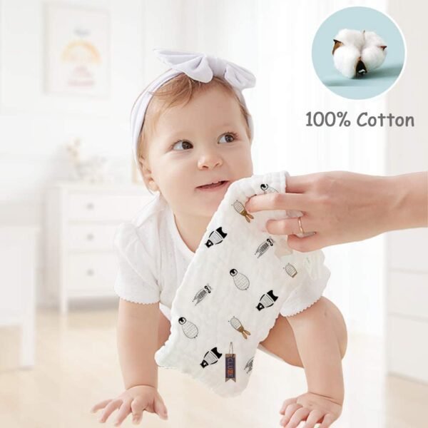 Double Layered Extra Soft & Super Absorbent Cotton Handkerchief For Women\'s, Kids & Newborn Babies/Face Towel, Casual Style Printed Hanky (White) (25X25 Cm) (5) - Image 4