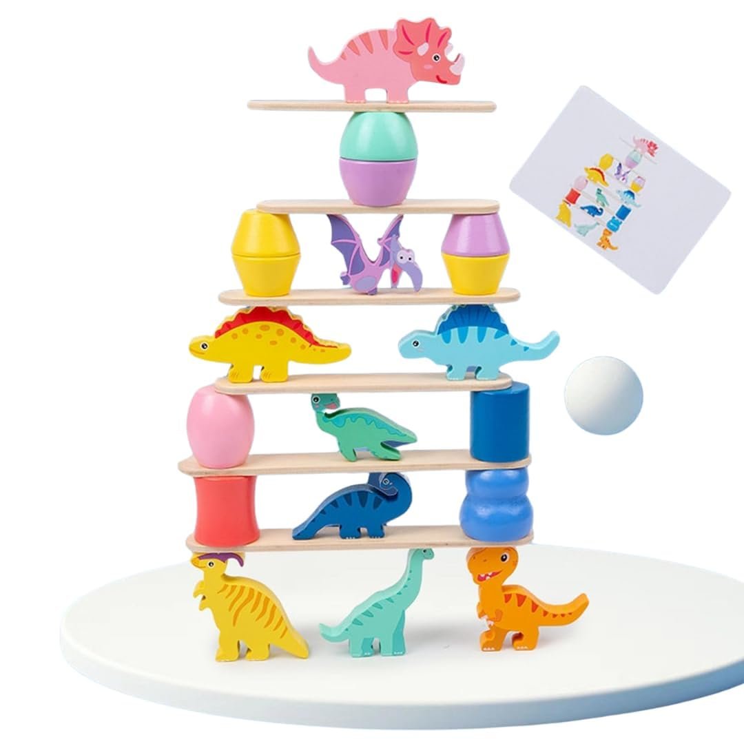 Montessori Dinosaur Toys for 1 2 3 4 Year Old Toddlers, Preschool Education Toys for Ages 2-4 Boys Girls Kids, Wooden Dinosaur Blocks Sorting & Stacking & Balance Toys, - Image 4