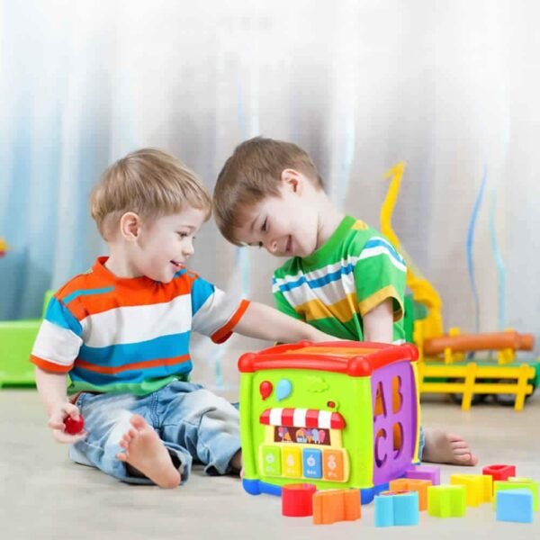 5 in 1 Activity Triangle Center Cube | Alphabet Blocks Abacus Clock Writing | Counting Beads Assembly Toys for Babies Montessori Learning Toy for 1-5 Year Old Kids (Fancy Cube) - Image 2