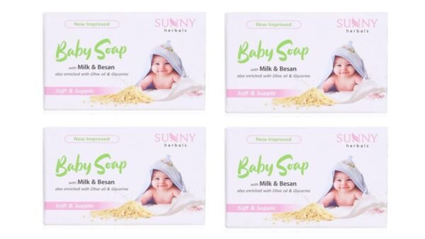 Sunny Herbals Baby Care Soap for Soft & Gentle Baby Skin | With Milk & Besan | Enriched With Olive Oil & Glycerine, 75 gm (Pack of 4)