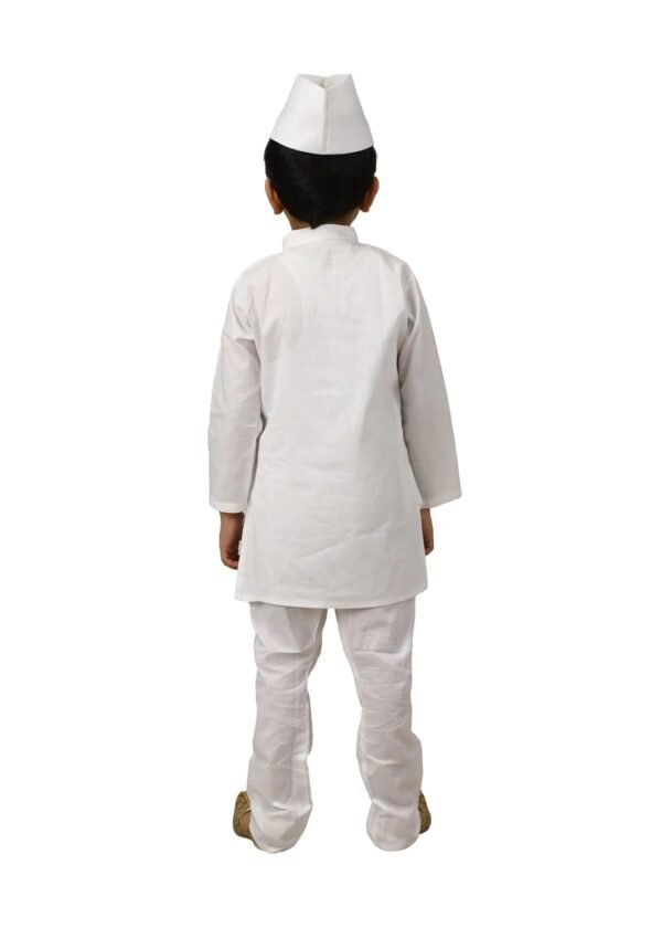 BookMyCostume Aam Aadmi Dabbawala Kids Fancy Dress Costume | Indian Politician Neta Ji Costume | Cotton | White | Maharashtra White Kurta Pyjama Dress for Boys & Girls - Image 3