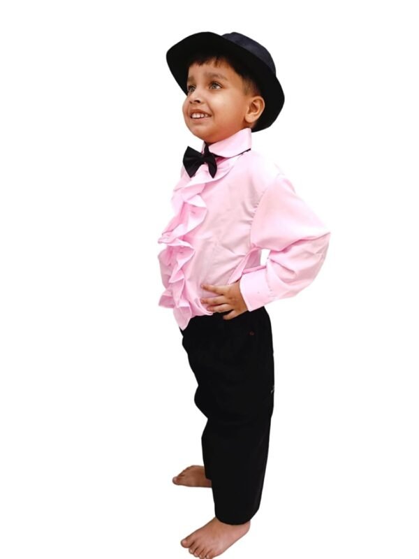 BookMyCostume Ballroom Western Dance Pink Frill Shirt Black Pant Hat & Bow Set Kids Fancy Dress Costume - Image 4