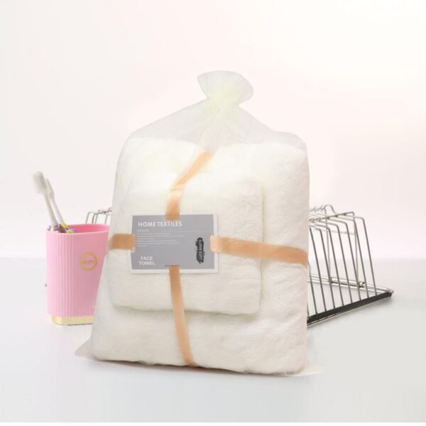 Ultra Soft Cotton+Velvet Bath Towel Set, which Includes Bath Towel with Hand/Face Towel for Women & Children 300 GSM Set of 2 (140 * 70cm+75 * 35cm) (HC_Towel_White_) - Image 6