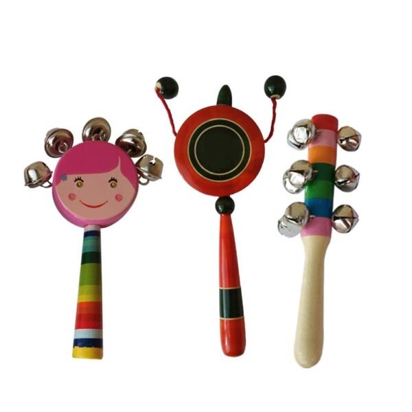 Wooden rattles Toys for Baby/New Born Infant Kids Set of 4 pcs - Multicolor - Discover Sounds, Develops Sensory Skills - Image 4