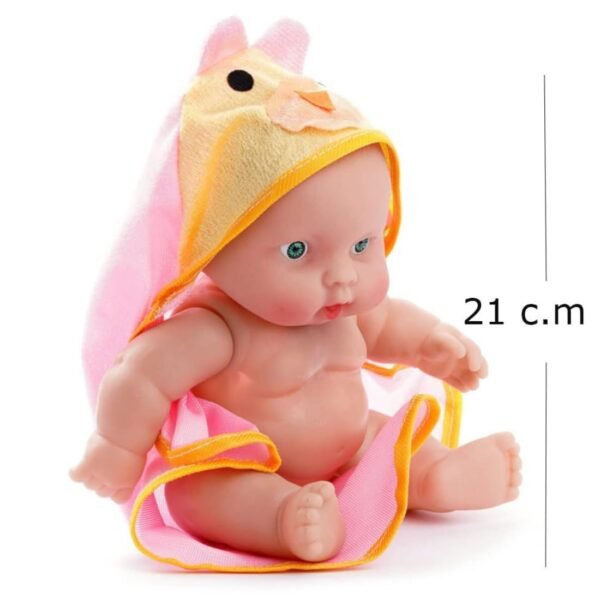 Baby Toy Wearing a Towel with Movable Hands and Legs for Small Kids/Made of Rubber/Natural Brown Color (Without Battery Operated) Real Looking Baby Doll (Light Blue) - Image 2