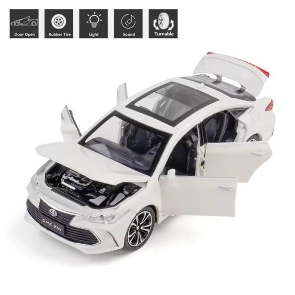 Toy Car 1:24 Toyota Avalon Metal Alloy Diecast Car Model Miniature Model with Sound Light Model Boys Toys for Children\'s/White-Color - Image 5