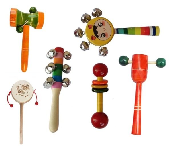 Wooden Toys Baby Rattles For 6 To 12 Months|Gift For New Born Baby Toys Girl Boy Infants 0 To 6 Months - Set Of 6 Pcs - Non Toxic Multi Colors - Develops Sensory Skills - Image 5