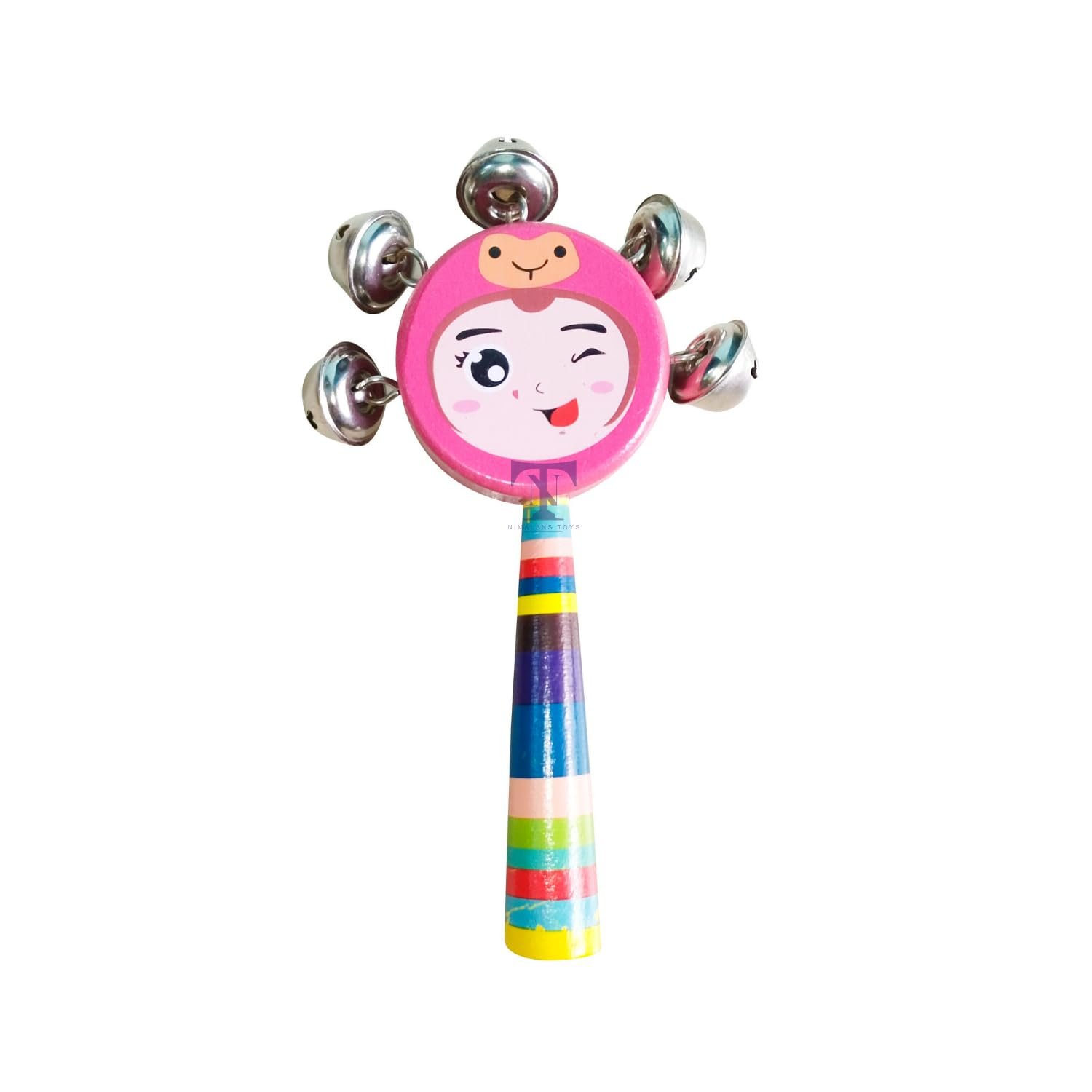 Colourful Wooden Baby Rattle Toy - Hand Crafted Rattle Set for Kids - Musical Toy for Newly Born (Pack of 2) TIK Small, face Rattle - Image 2