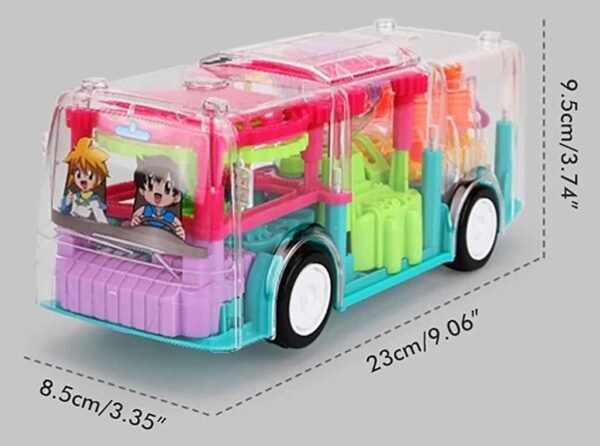 Transparent 3D Bus Toy, 360 Degree Rotation, Gear Simulation Mechanical Sound and Light, DIY Customizable Miniature Bus Playset for Kids 2-5 Years - Image 3