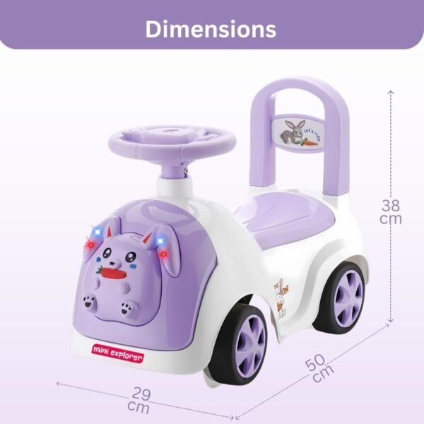 MiniExplorer Rabbit Ride On & Toy Car for Kids with Music & Horn Steering, Push Car for Baby with Backrest, Safety Guard, Under Seat Storage & Big Wheels | Ride On for Kids 1 to 3 Years - Purple - Image 2