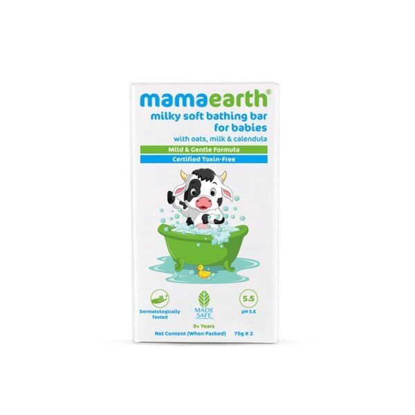Mamaearth Milky Soft Bathing Bar For Babies - 75 g x 2 | Infused with Oats, Milk and Calendula | Gently Cleanses Skin, Keeps Skin Soft & Smooth, Mild & Gentle Formula, Dermatologically Tested