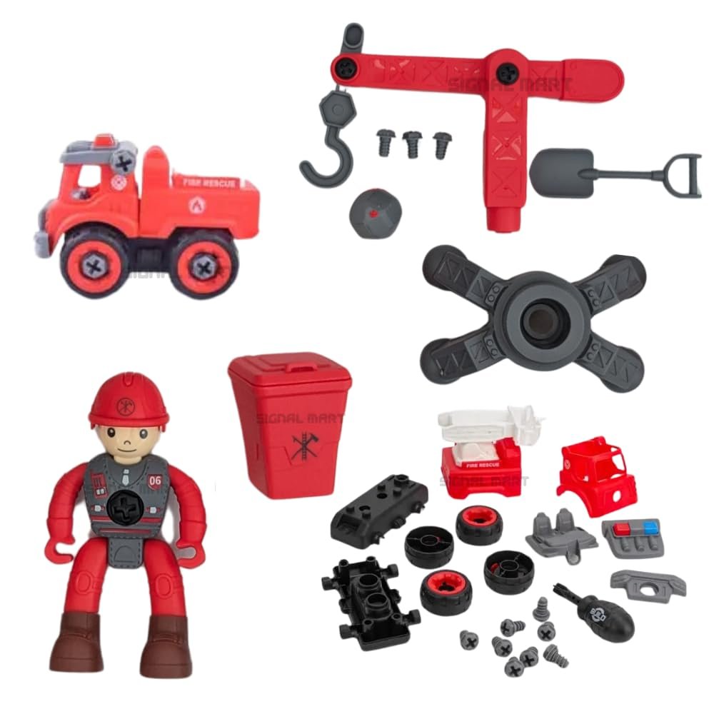 Fire Rescue Toy Set Pack of 6 with 1 Screwdriver Tools,Kids Stem Toys Including 1 Crane,1 Truck,1 Man,and 1 Spoon for Toddlers Boys 3-7 Year Old,Multicolor