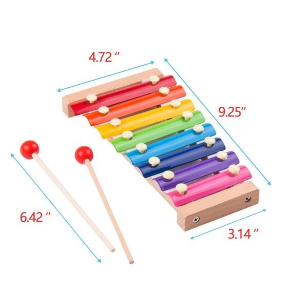 Webby Colorful 8 Different Tones Hand Knock Xylophone with 2 Wooden Mallets, Wooden Xylophone for Kids 1, 2+ Year Old Kids - Image 3