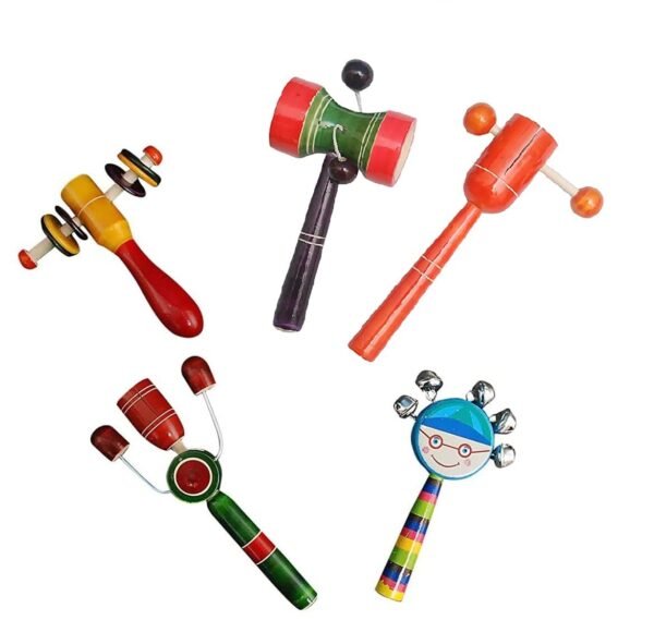 Wooden Rattles Toys for Babies, New Born Baby Toys, Infants, Kids - Set of 5 pcs - Non Toxic Multi Color - Discover Sounds, Develops Sensory Skills - Image 5