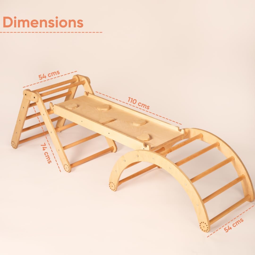 Curious Cub Pikler Triangle Set for Kids 1-6 Yrs | Montessori Learning Toy with Arch, Ramp, & Climbing Triangle | Transformable Climbing Toy, Indoor Playground for Baby | Indoor Slide and Climber Ramp - Image 2
