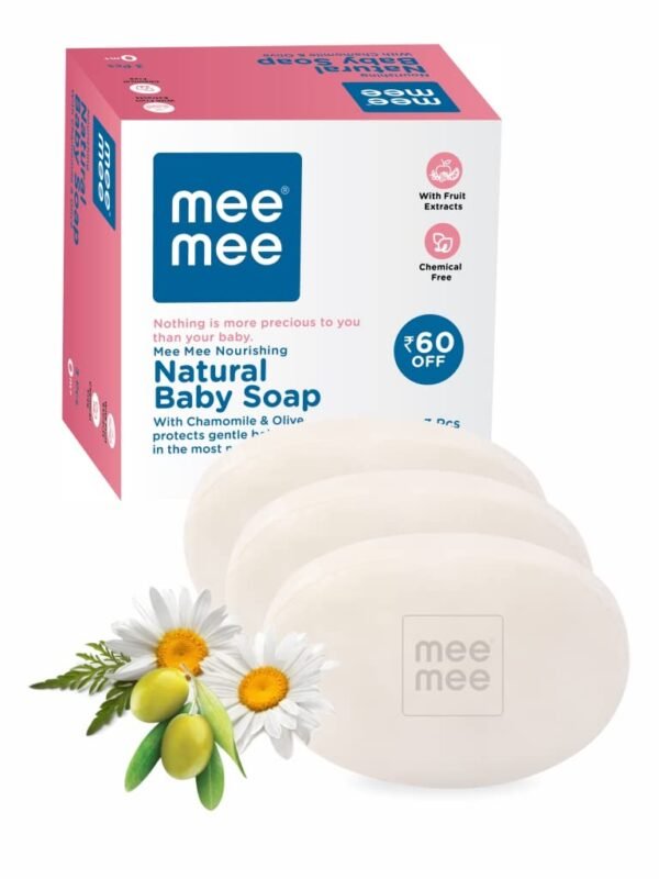 Mee Mee Baby Soap Nourishing Bathing Bar with Chamomile & Olive |Ph Balanced Dermatologist-Approved for Gentle Baby Skin, Tear-Free Formula, Natural Extracts | 75g (Pack of 3)