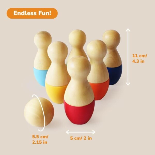 shumee Wooden Bowling Set for Ages 2+ with 6 Pins & 1 Ball | Coordination & Fine Motor Skill Toys for Kids | Activity Toys for 2-5 Years Old | Durable & Lightweight | Ideal Gift - Image 3