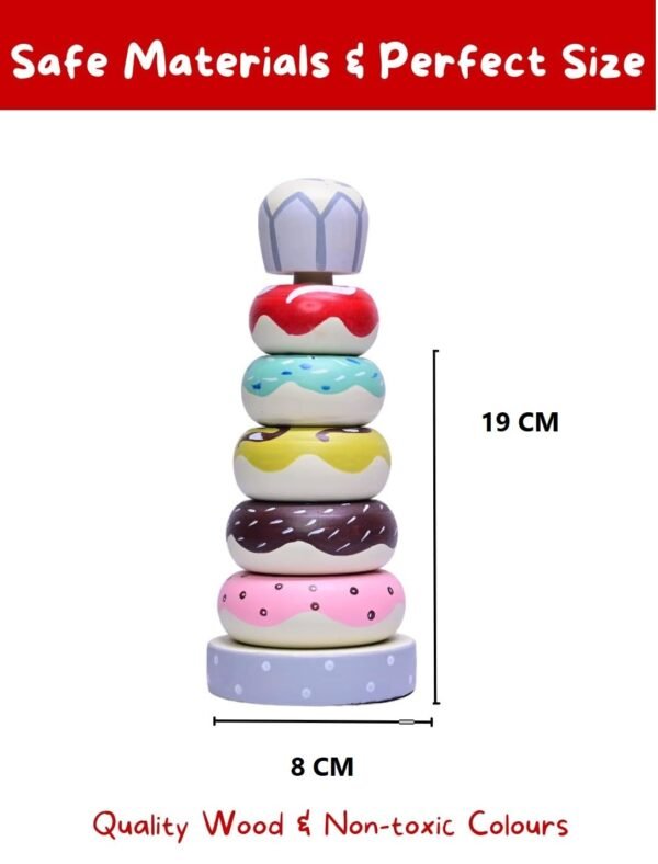 Organic Wooden Doughnut Stacking Toy for Kids - (1 Year+) - Montessori Toys for Toddlers 1-3 Years Old and Up - Multicolor - Pack of 1 - Develop Fine Motor Skills - Image 3