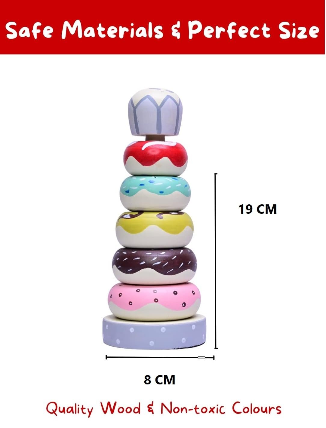 Organic Wooden Doughnut Stacking Toy for Kids - (1 Year+) - Montessori Toys for Toddlers 1-3 Years Old and Up - Multicolor - Pack of 1 - Develop Fine Motor Skills - Image 3