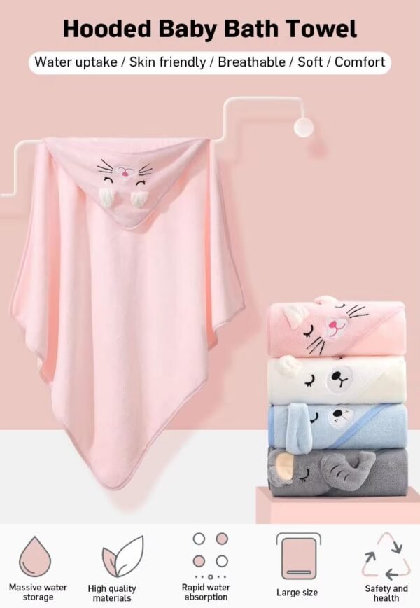Baby Hooded Towel, Soft and Hypoallergenic Baby Bath Towels with Hood for Toddler Infant Newborn, Large and Absorbent Toddler Towels for Baby Boy Girl (31 x 31 inch) (Bear) - Image 2