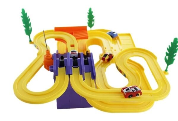 Toyshine Track Racer Racing Car Set with 4 Miniature Cars Rotating Helicopter Toy for 3-5 Year Boys Girls Kids Vehicle Toy Parking Set Game Ramp Toy - Image 5