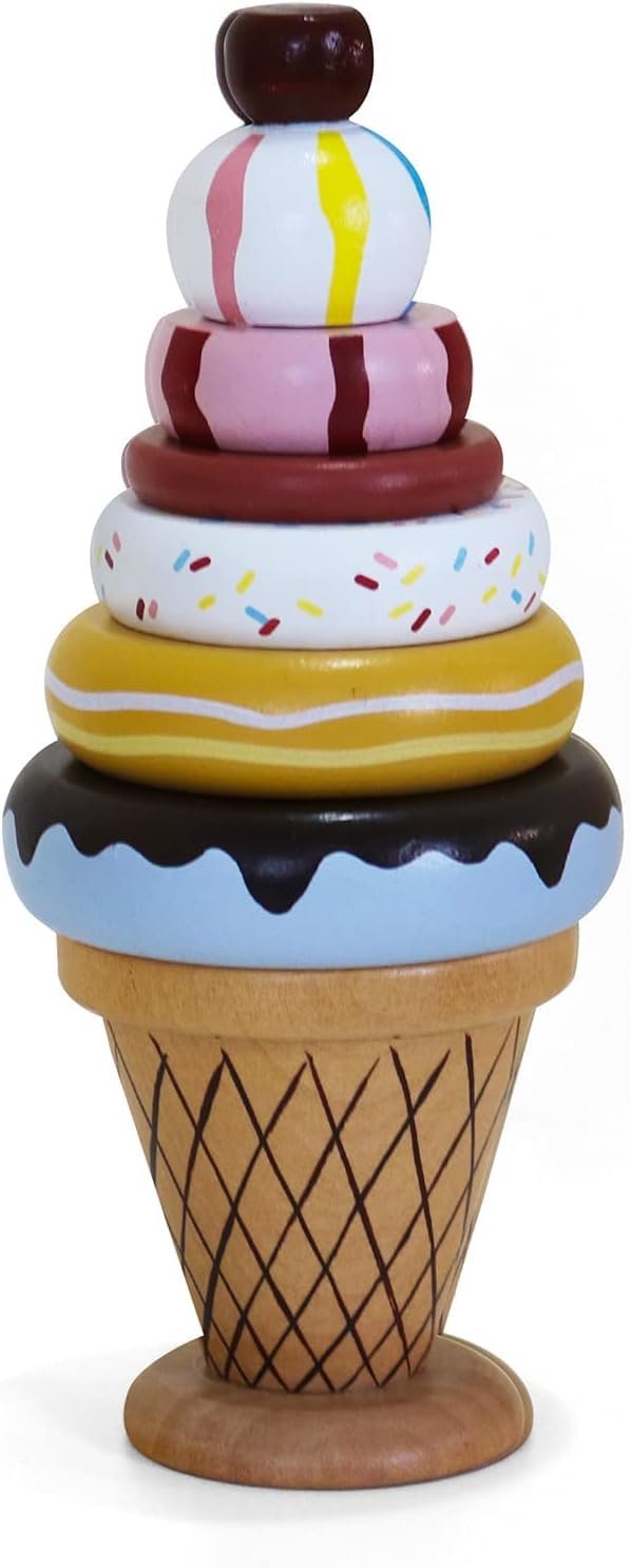 Organic Wooden Ice Cream Stacking Toy for Kids - (1 Year+) - Montessori Toys for Toddlers 1-3 Years Old and Up - Multicolor - Pack of 1 - Develop Fine Motor Skills