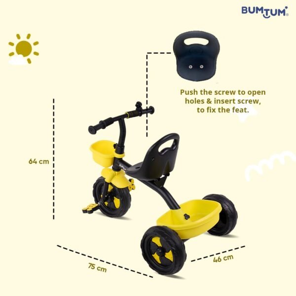 Bumtum Tricycle Ride | Play & Plug Cycle for Kids | 2-5 Years - Tricycles for Boy & Girl | Sturdy Designs with Storage Box, Horn and Guarded Seats, Heavy Wheels (Yellow, Pack of 1) - Image 2