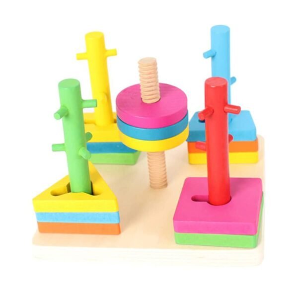 Wooden 4 Shape Sorting & Stacking Toys for Toddlers, Montessori Color Recognition Stacker, Early Educational Blocks Puzzles 1-3 Years Old Age Boys and Girls (4 Shapes) (20 pieces) - Image 5