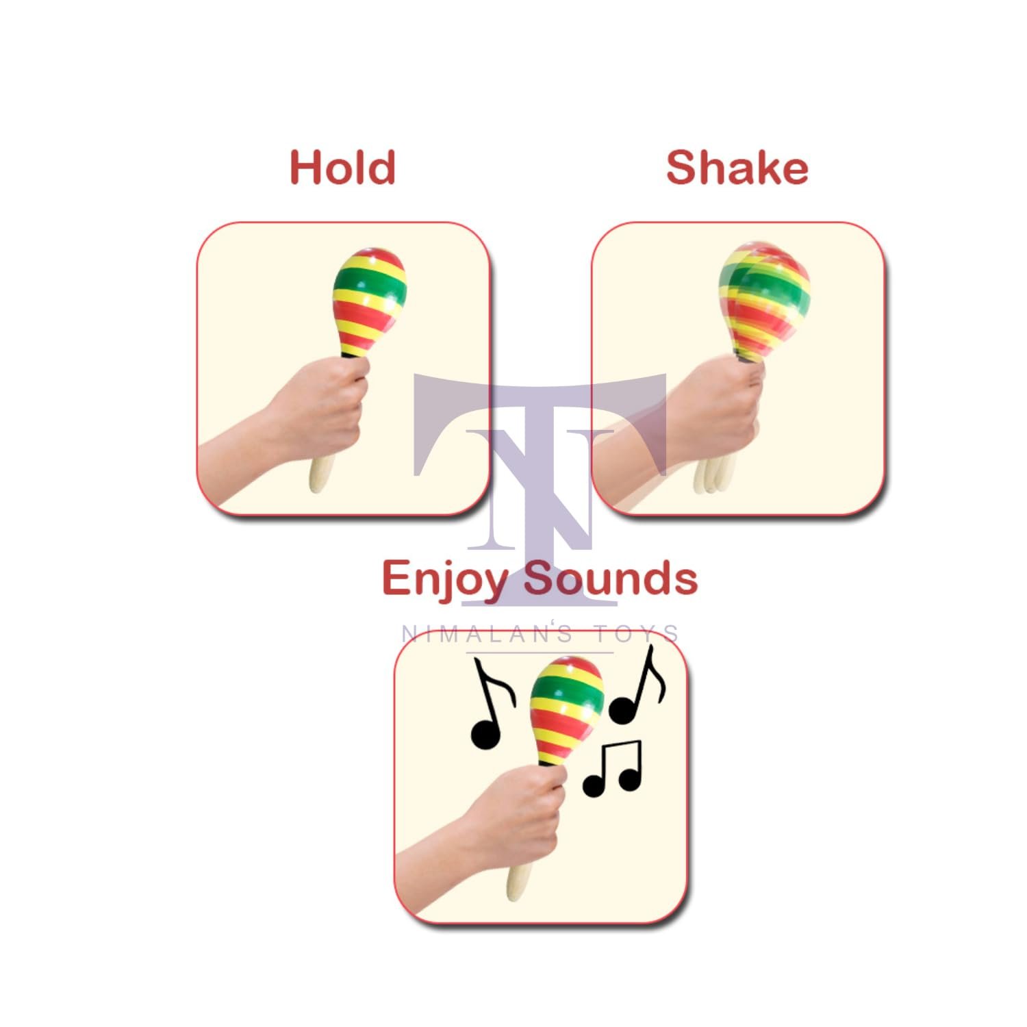 Colourful Wooden Baby Rattle Toy - Hand Crafted Rattle Set for Kids - Musical Toy for Newly Born - Pack of 4(Cage, Egg, teether spl, Ring teether - Image 3
