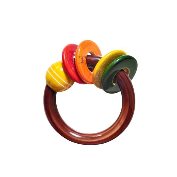 Nimalan\'s toys Colourful Wooden Baby Rattle Toy - Hand Crafted Rattle Set for Kids - Musical Toy for Newly Born (Clapper, Global, TIK, dumura, Ring teether) - Image 5