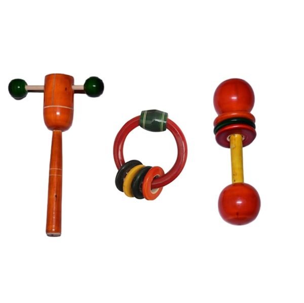 Non Toxic Wooden Rattles for Baby/Infants (0 to 6 to 12 Months) - Set of 3 pcs - Multicolor - Discover Sounds & Develops Sensory Skills N - Image 3