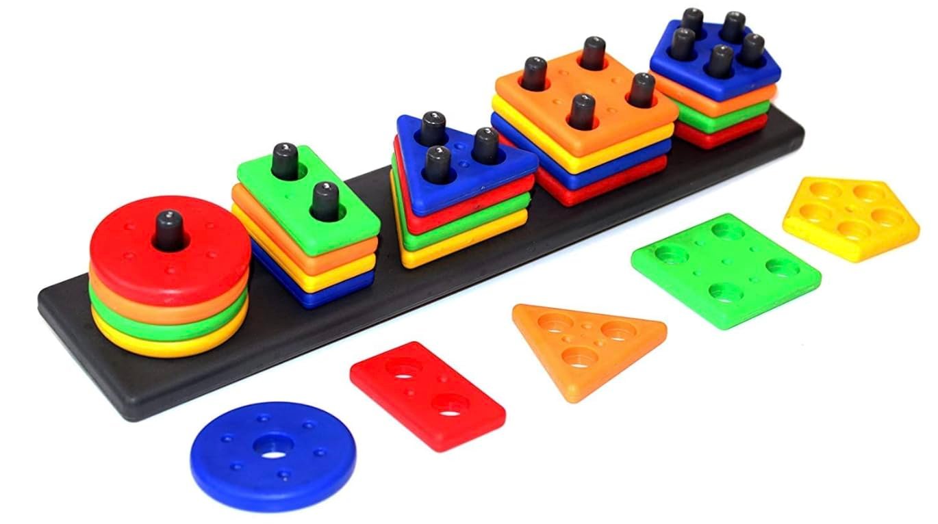 Promo Angle Geometric Plastic Blocks, Sorting & Stacking Toys for Toddlers and Kids, Color Stacker Shape Sorter Educational Learning Toy for 1-3 Years Old Boys and Girls,Multicolor