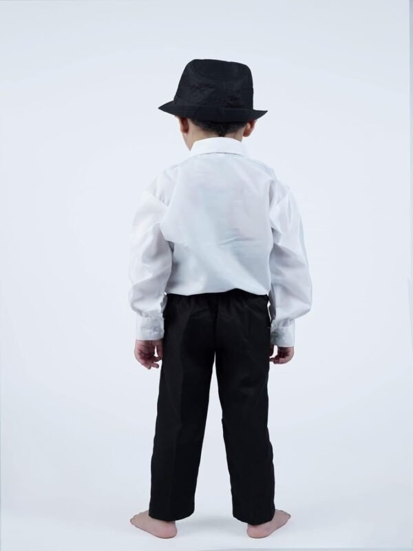 BookMyCostume Ballroom Western Dance White Frill Shirt Black Pant Hat & Bow Set Kids Fancy Dress Costume - Image 3