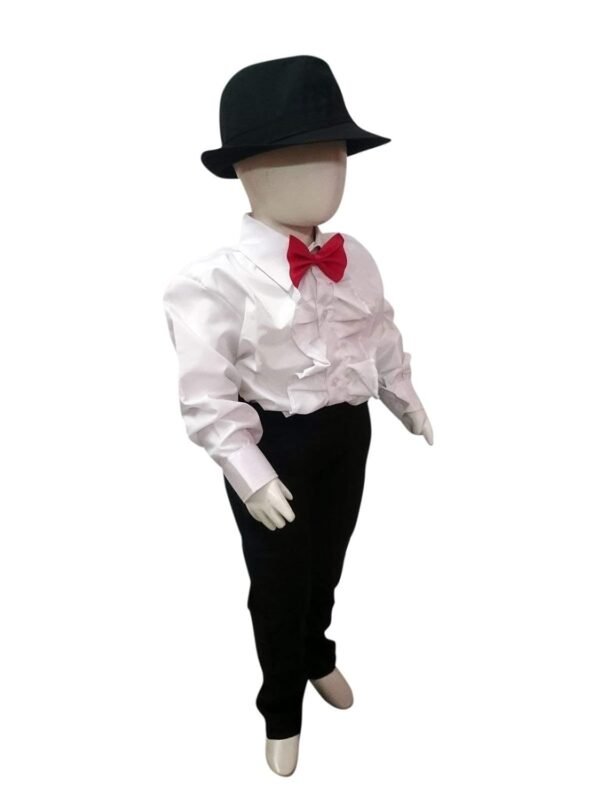 BookMyCostume Ballroom Western Dance White Frill Shirt Black Pant Hat & Bow Set Kids Fancy Dress Costume - Image 2