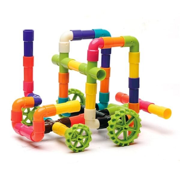Unbreakable Pipe Puzzle Building Block Toy with Wheel/Pipe Puzzle Block Game Playset for 3-8 Years Old Kids Boys & Girls,Multicolor(75 Piece Pipe Puzzle Blocks for Kids) - Image 4