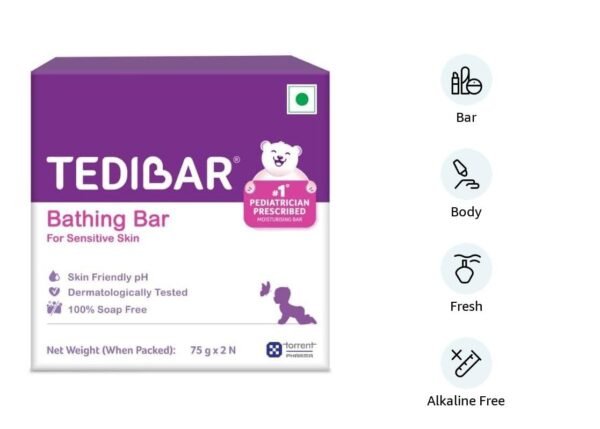 CURATIO Tedibar Bathing Bar for Babies’ Sensitive Skin Pack of 2 - 75gms | Skin-Friendly pH 5.5| Gentle Soap-Free Formula| Prevents Dryness & Rashes| Keeps Baby’s skin Soft, Supple & Healthy - Image 2