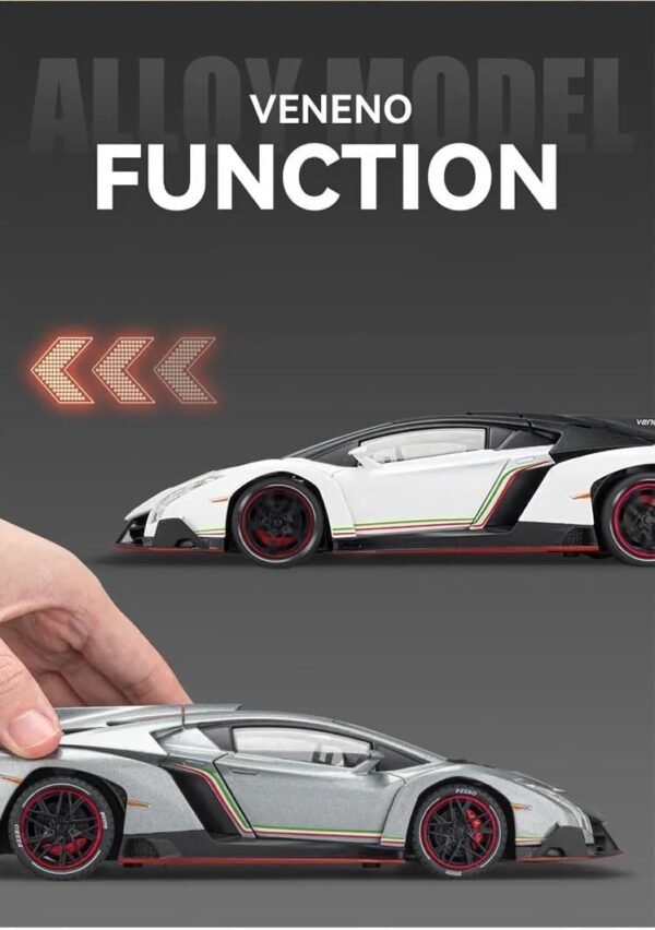 1:24 Diecast Lamborghini Veneno Metal Pull Back Car with 6 Openable Doors & Sound Light Toy car Best Gift Toys for Kids Boys (RED) - Image 5