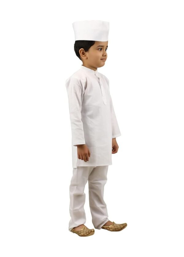 BookMyCostume Aam Aadmi Dabbawala Kids Fancy Dress Costume | Indian Politician Neta Ji Costume | Cotton | White | Maharashtra White Kurta Pyjama Dress for Boys & Girls - Image 2