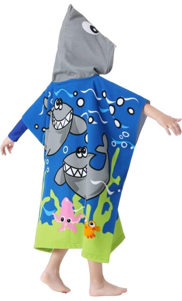 Butterthief Poncho Towel for Kids | Hooded Bath Towels | 60 x 120 cm Toddler Pool Towel for Boys & Girls, 1-7 Years (Blue Shark) - Image 6