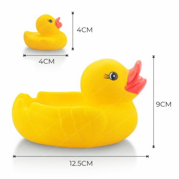 Storio Super Cute Duck Family Animals Swimming Water Toys Non-Toxic,BPA Free Colorful Soft Rubber Float Squeeze Sound Squeaky Bathing Toy for Baby Chu Chu Toy Set of 4 (1 Duck + 3 Ducklings) - Image 3
