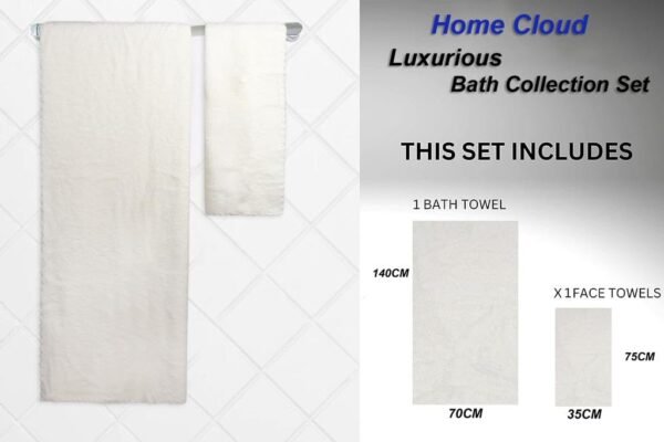 Ultra Soft Cotton+Velvet Bath Towel Set, which Includes Bath Towel with Hand/Face Towel for Women & Children 300 GSM Set of 2 (140 * 70cm+75 * 35cm) (HC_Towel_White_) - Image 5