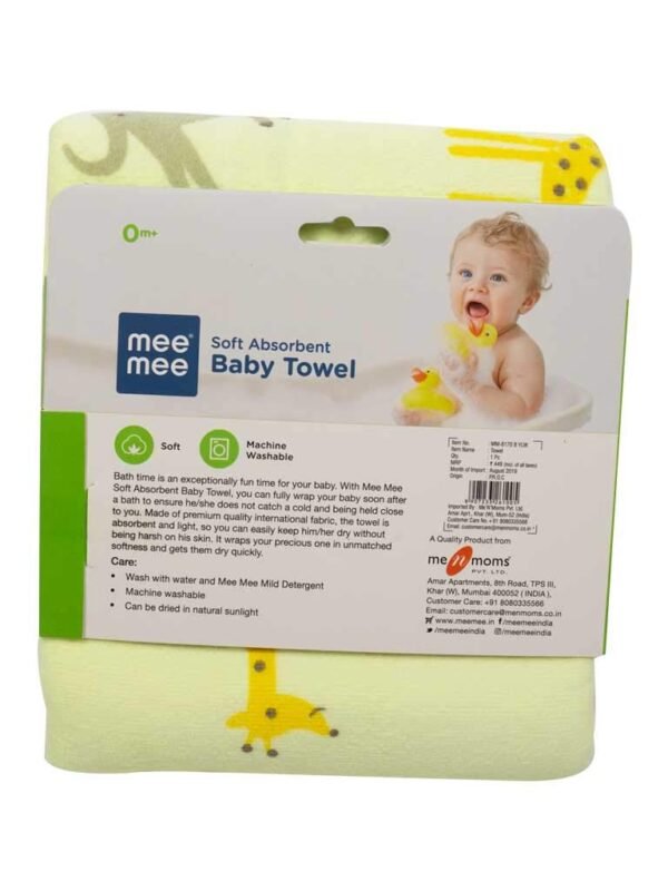 Mee Mee Micro Fiber Baby Bath Towel for New Born | Wash Cloth, Quick Absorbent, Extra Soft Cotton Towels for Kids/Toddlers/Infants/Babies, Pack of 1, Yellow 70X110 CM - Image 6