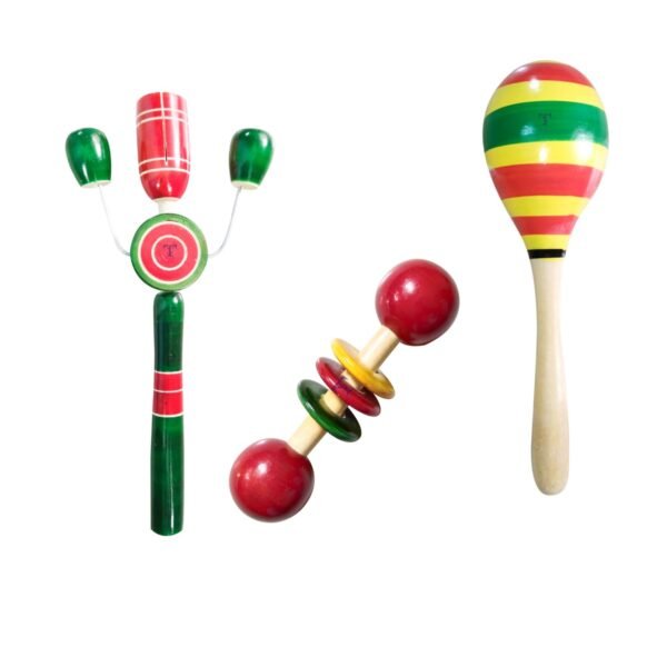 Colourful Wooden Baby Rattle Toy - Hand Crafted Rattle Set for Kids - Musical Toy for Newly Born - Wooden Teether for New Born Babies - Baby Teethers(Pack of 3) TIK Big, Egg Rattle, teether spl