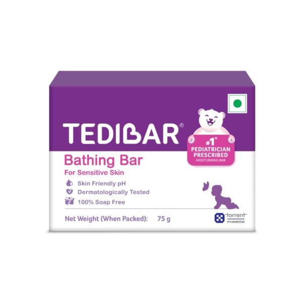 Tedibar Moisturising Baby Bathing Bar 75g (Pack of 1) 100% Soap Free No. 1* Pediatrician Prescribed Moisturising Bar - By Torrent Pharma