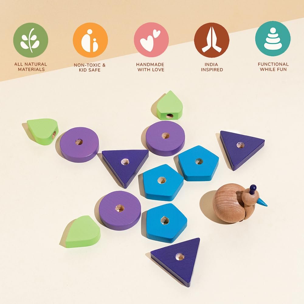 Mayura with Green Pajama Gift Set | Wooden Shape Sorter & Muslin Pajama Combo | Gifting for Kids | Wooden Toy Set for Gifting Children | Natural Wood | Birthday Gift (1-2 Years) - Image 4