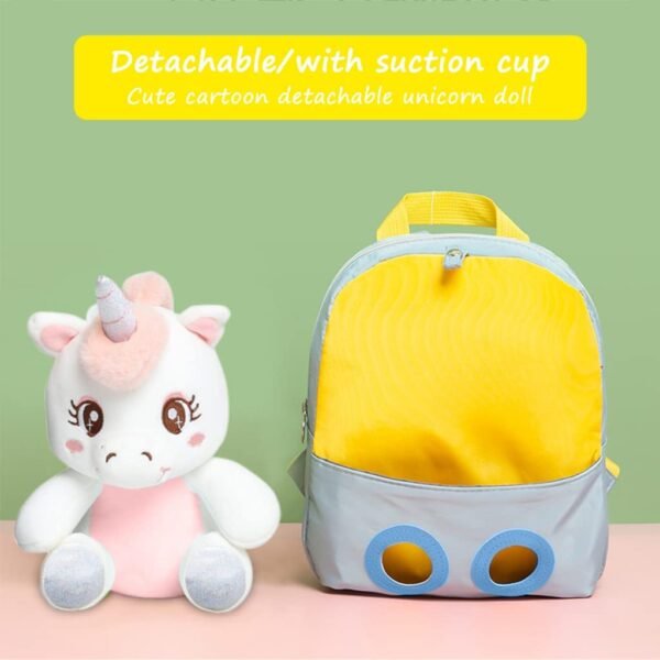 AGC Backpack With Cartoon Unicorn Stuffed Soft Toy(Detachable) Baby Kids for Girls & Boys for 3-5 Years Old Child (Small) (Color-Yellow,Gray) (Pack Of 1) - Image 6